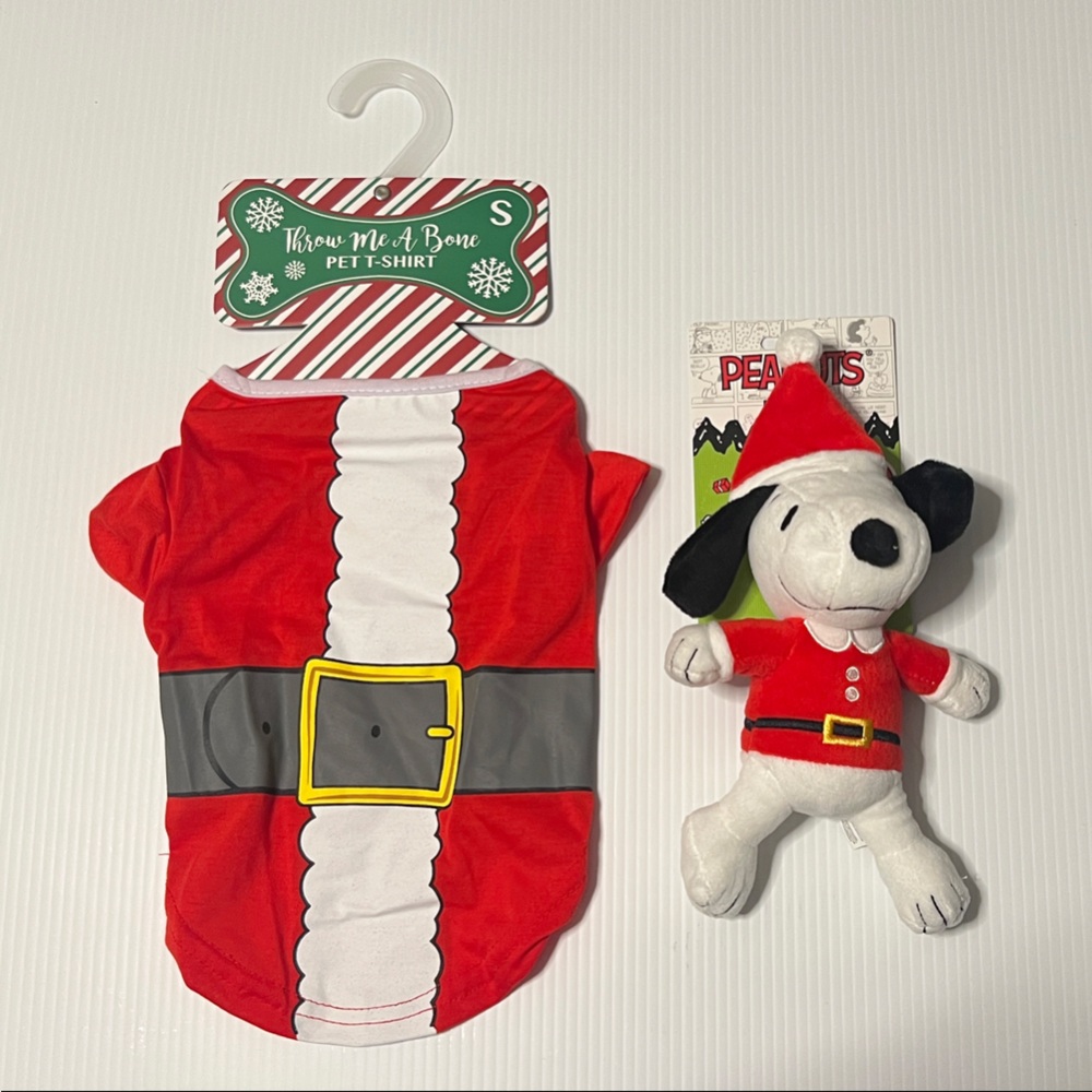 Red Santa Dog Costume with Snoopy Toy